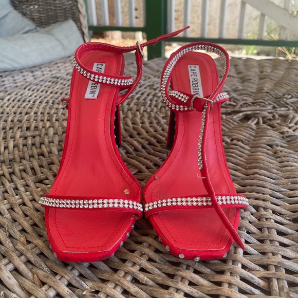 red studded Cape Robbin strappy heels - Picture 4 of 5